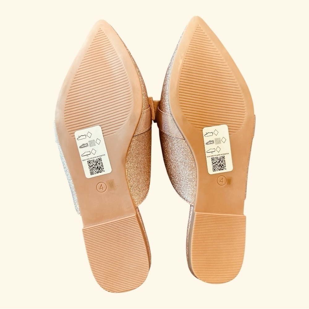 ASOS DESIGN Pink Glitter Bow Mules – Size 4W- Big Girl - Picture 3 of 7